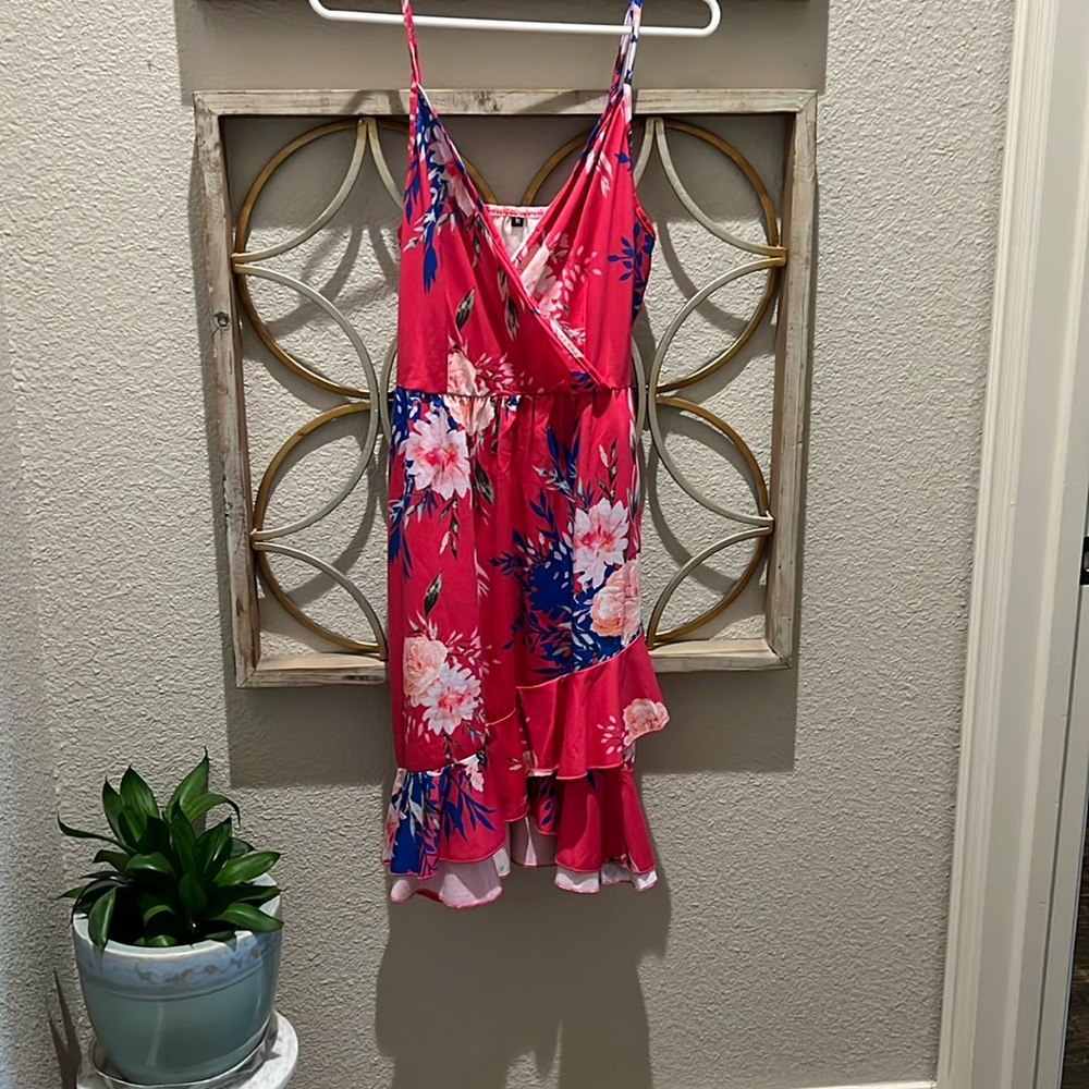 Pink floral spaghetti strap dress